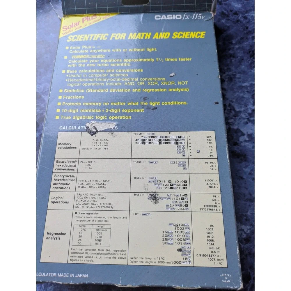 Casio fx-115v Scientific Calculator Solar Plus‎ With Box Manual Super-FX #101